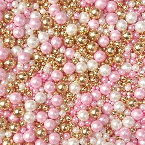 Pink white gold sprinkles for cakes cupcake edible pearls Mother's Day toppers sprinkle mix blend pale pink balls 100s 1000s decoration baking biscuits cake topper wedding PEONY