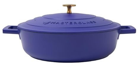 MasterClass Cast Aluminium Casserole Dish With Self-Basting Lid Premium Quality Lightweight Non-Stick Medium Round Blue, Hob To Oven Cooking Pot For Family Meals Curries Dishwasher Safe, 28cm, 4L