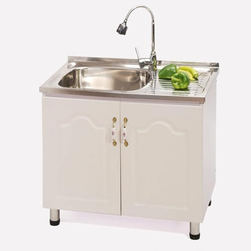 Stainless Steel Commercial Kitchen Sink with Faucet and Cupboard Freestanding Utility Sink with Workbench and Drainer Unit Ideal for Indoor Outdoor Restaurant Use