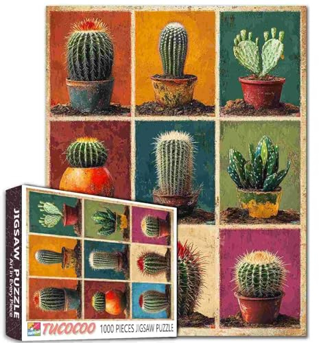 Puzzle de plantes de cactus de 1 000 pièces pour adultes - Art botanique pour jeux d'activités familiales - Puzzle à faire soi-même pour décoration murale de la maison - Cadeaux