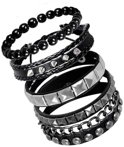 Yymobt 4Pcs Punk Rock Studded Bracelets for Men Women Leather Spike Cuff Bracelets 80s Adjustable Gothic Wristband Set Halloween Emo Accessories