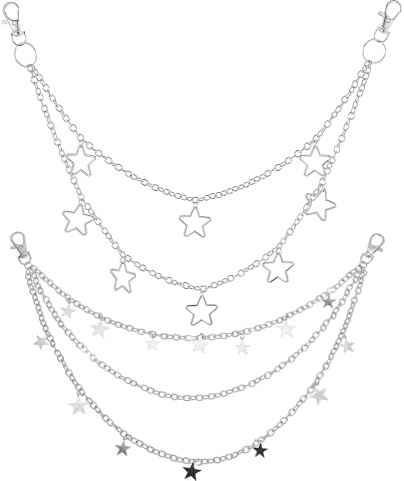2 Stück Stern Hosenkette, Y2k Gürtelkette Punk Gothic Hosenkette Herren Stern-Anhänger Hose Kette Hip Hop Schlüsselkette Goth Accessoires für Damen Männer Jeans Hosen Kleid