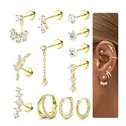 Morfetto 12 Piezas Pendientes Acero Inoxidable Mujer Hipoalergenicos Piercing Oreja Tragus Helix Cartílago Concha Trepadores Pequeños Dorados Pendiente Aro Oro 16G
