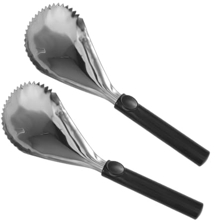 HYTROVE 2pezzi Cucchiaio Seghettato per Svuotino Zucca in Acciaio Inossidabile Utensile Cucina Manuale per Separare Contenuto da Semi Strumento Coratore Frutta e Verdura Nero per Uso Domes