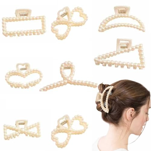 8 Stück Perlen Haarspangen Set 8 Stile milchig weiß