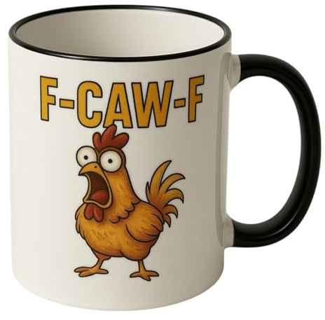 F-CAW-F Huhn Chicken Tasse SCHWARZ Keramik Kaffeebecher Teetasse Büro Spaß Spruch Becher Geschenk für Männer Frauen Kollegen Lustig Kaffee Tee Mug