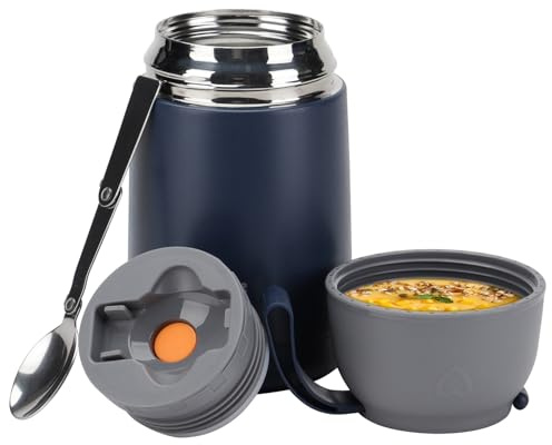 Insulated Food Flask 630 ml – Stainless Steel Thermal Soup Flask with Spoon, Leakproof Hot Food Jar for School, Work & Travel – Keeps Food Hot 12h / Cold 24h – BPA‑Free Wide Mouth - Blue