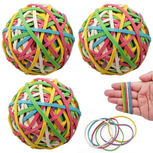sitarcmin 3 Pack Rubber Band Balls, Assorted 6-Color Elastic Bands 70mm Wide 3mm Thick, Approx. 450 Count, Durable Stretchable Rubber Bands for School Home Office Supplies File Organization Crafts