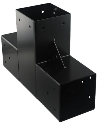 Auratrove Steel 3-Way Right Angle Pergola Bracket Kit for 4x4 Inch Wood Post, Black Gazebo Corner Connector with Base and Screws for Garden Shed