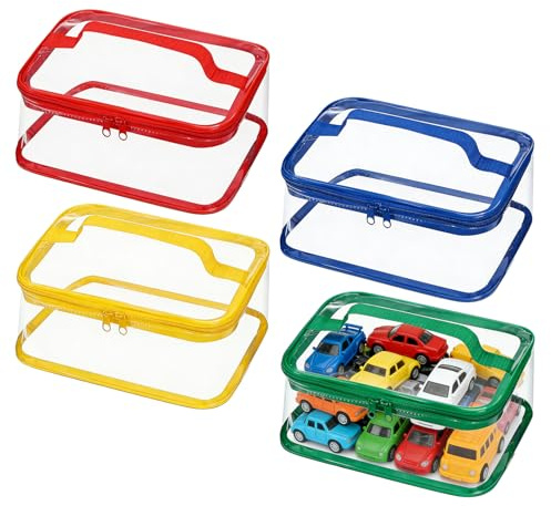 Clear Toy Storage Bags, 4Pcs Colorful PVC Waterproof Toy Organizer with Zip