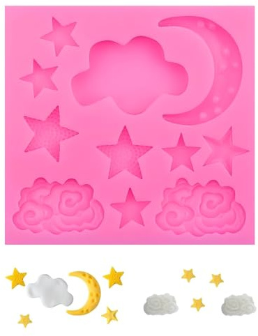 MenYiYDS Molde de Silicona 3D Luna Estrellas y Nubes para Fondant y Chocolate - Molde para Repostería y Manualidades, Moldes para Tartas, Galletas, Jabón y Resina, Alimenticio, Reutilizable y Flexible