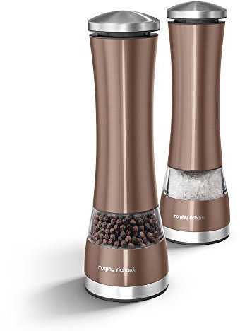 Morphy Richards 974235 Accents Electronic Salt and Pepper Mill Set, Stainless Steel, Copper , 6.5 x 6.5 x 22 cm