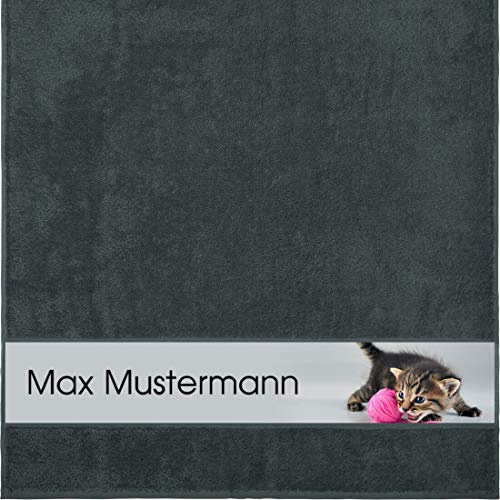 Manutextur Duschtuch mit Namen - personalisiert - Motiv Tiere - Katze - viele Farben & Motive - Dusch-Handtuch - anthrazit - Größe 70x140 cm - persönliches Geschenk mit Wunsch-Motiv und Wunsch-Name