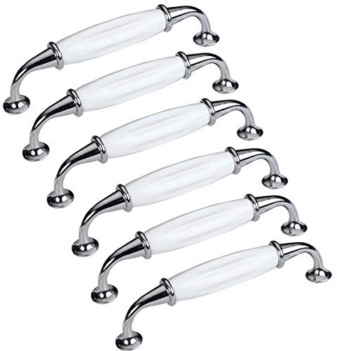 FBSHOP(TM) 6 Stück Möbelgriffe | Klassische weiße Keramik Schrankknöpfe | Schubladenauszüge Türgriffe Ideal für jedes Zuhause, jede Küche oder jedes Büro | 4 Farben erhältlich