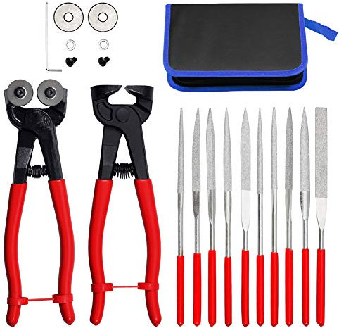 SPEEDWOX 20PCS Mosaic Cutting Tools Nippers with Replacement Cutting Wheel Titanium Coated Diamond Needle File Set 180mm Total Length for Metal Glass Ceramic Carving Leather Zipper Bag