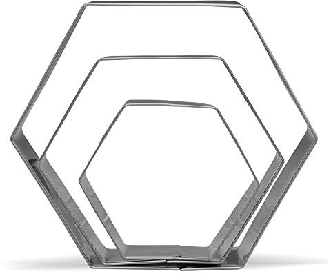 Juego de cortadores de galletas hexagonales grandes – 12,7 cm, 4 pulgadas, 3 piezas, acero inoxidable