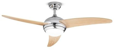 Ventilatore In Metallo Cromo Lucido 3 Pale Legno Chiaro