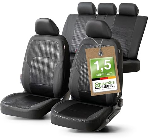 Walser Premium Autositzbezüge Logan mit Reißverschluss Qualitätssieger Sehr Gut* Sitzbezüge Auto, Zipp-IT Schonbezüge Komplettset, 2 Vordersitzbezüge, 1 Rücksitzbezug schwarz/Silber 11862
