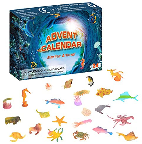 2021 Adventskalender für Kinder, Weihnachts-Countdown-Spielzeug Kinder Ozean Tiere Spielzeug Set Adventskalender 2021 Weihnachten Adventskalender 24 Tage Countdown Kalender Geschenke für Kinder