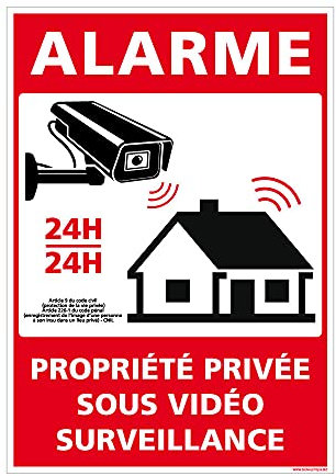 Signalétique.biz France - Panneau Alarme Vidéo Surveillance 24h/24-150 x 210 mm - PVC 1 mm