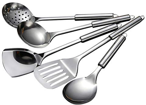 Köksredskapsset uppgradering rostfritt stål non-stick servis kök matlagningsredskap set för matlagning och servering (storlek: 5 st)