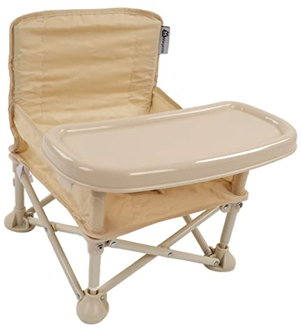 Tragbarer Hochstuhl, Klappbarer Baby-Campingstuhl mit Tablett, Reise-Sitzerhöhung für Kleinkinder für drinnen, draußen, Camping,Strand, Babysitz mit Sicherheitsgurt zum Essen von(Beige)