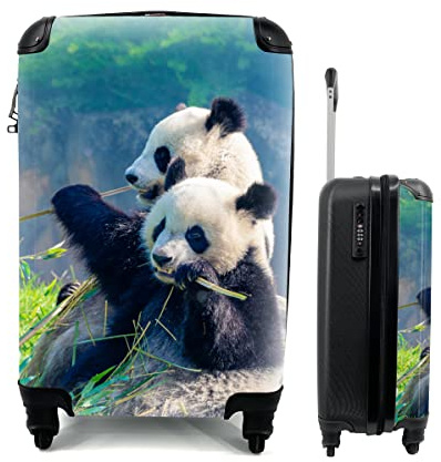 MuchoWow© Koffer Handgepäck Trolley Rollkoffer Kleine Reisekoffer mit 4 Rollen - Panda - Bambus - Gras - Tiere - Cabin Size < 55x40x23 & 55x40x20 cm - Fotokoffer - Kabinenkoffer - Boardgepäck