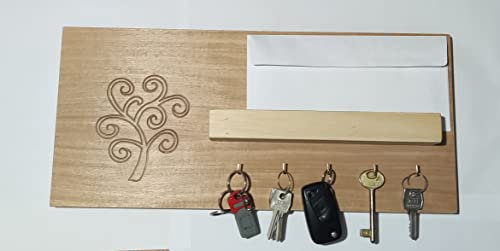 Portachiavi da Parete in Legno Albero della vita, Appendichiavi Portachiavi da Muro con 5 ganci, Portacorrispondenza, Portalettere da Parete Key Holder Appendi Chiavi Muro per Chiavi Lettere Giornali