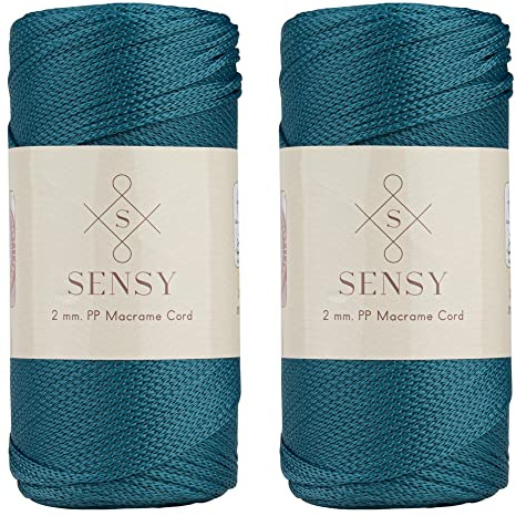 Sensy Premium - Confezione da 2 cordoncini in poliestere da 2 mm, 230 metri, 100% polipropilene, per macramè, 2 mm, per uncinetto, macramè, uncinetto, filo per lavori a maglia (pavone)