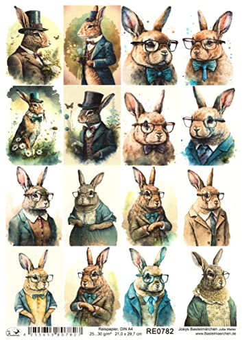Josys Bastelmärchen Reispapier A4 Strohseide Decoupage Ostern Osterhase kleine Bilder Vintage RE0782