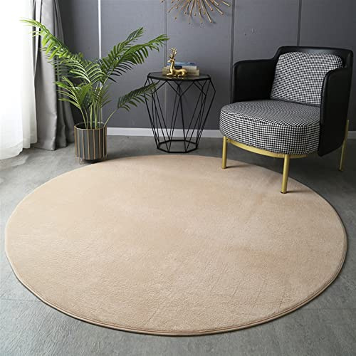 GIBZ Runder Teppich Koralle Samt Weicher Dicker Teppich Solide Antirutsch Matte für Kinderzimmer Wohnzimmer Schlafzimmer, Beige, 120×120cm