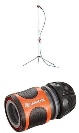 Gartendusche trio: Dusche mit 2 Strahlarten (Brausestrahl/Sprühnebel), Wassermenge regulierbar(960-20) + Gardena Wasserstop 13 mm (1/2 Zoll) und 15 mm (5/8 Zoll): Steckverbinder mit Aquastop(18213-20)
