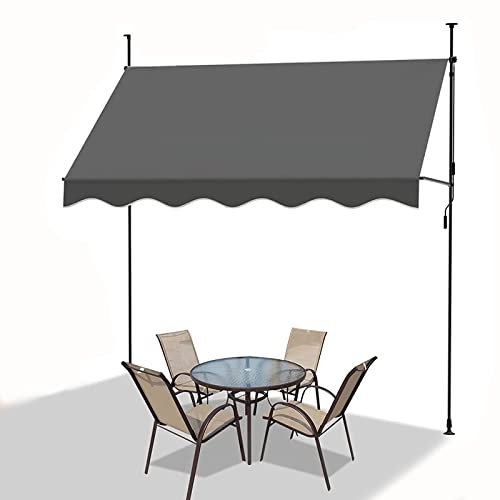 REALN Manuell Einziehbare Markise mit Kurbel, Wasserdichtes Klemmmarkise für Terrassen Sonnenschutz Balkon Fenster Türen im Freien, Markise Balkon Ohne Bohren (Color : Gray-A, Size : 4m/157in)