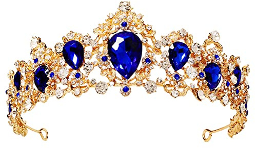 Prinzessin Tiara Kristall Krone Damen,Blau Strass Krone, Hochzeit Tiara Kristall Strasssteine ​​Tiara Krone für Frauen Mädchen Kristall-Damen-Haar-Krone Strass Kristall Königin Tiara