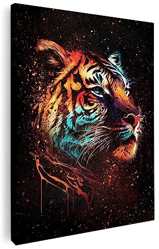 Artmazing | Tiger Bild Bunt | Bild Tiger Leinwand | Pop Art Bilder | Tigerbilder Modern | Poster & Kunstdrucke | Wandbild Tiger Deko XXL | Bild Hochformat | Tiger Bilder | Bild XXL | Wanddeko Poster