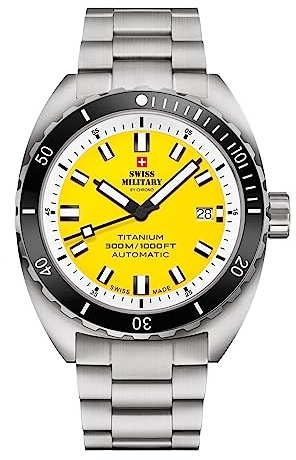 Swiss Military by Chrono Herren Uhr Armbanduhr Automatik Uhrwerk mit Titan Metallarmband Analoge Herrenuhr Silber Gelb SMA34100.05