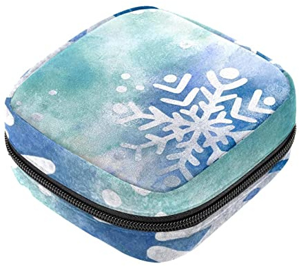 Sanitary Napkin Storage Bag, Feminine Product Pouches Portable Period Kit Bag for Girls Women Ladies Snowflake Winter Blue