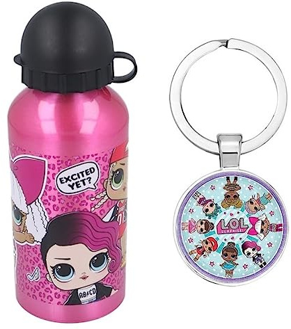 OM SUPPLIES LOL Characters Aluminium Sports Bottle 400ml - Holiday, Back to School Water Drinking Kids Lunch Children Includes LOL Keychain