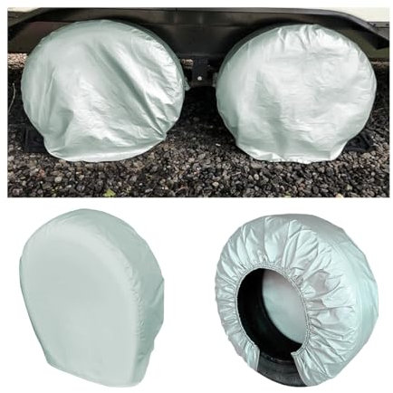 JNNJ 4 Pezzi Coperture per Pneumatici, Protezione per Pneumatici Resistente Alle Intemperie Copertura per Pneumatici, Copriruota Di Protezione Anti-UV Ruote Di Ricambio Per Camion Caravan(Grigio)