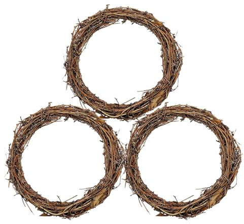 20cm Natural Grapevine Wreath - Vine Branch Rattan Wreath for DIY Christmas Craft, Front Door Wall Hanging, Wedding and Party Decors（3 Pack ）