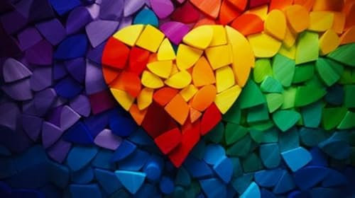 adrium Acryl-Bild 50 x 30 cm: Bunte Herzform auf buntem Hintergrund. Liebe und Valentinstag-Konzept (209727689)