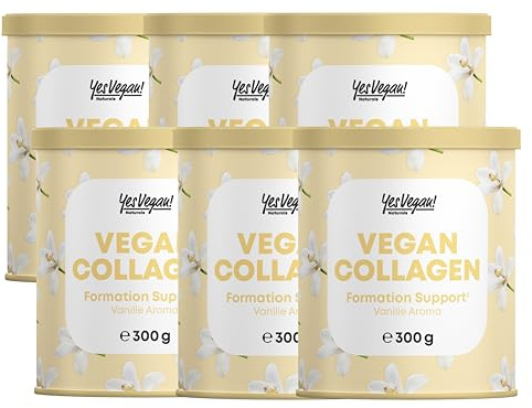 Vegan Collagen Formation Support mit Hyaluronsäure, Vitamin C aus Camu-Camu und Silicea - Pflanzliche Alternative zu konventionellem Collagen Pulver (Vanille, 6x 300 Gramm (6er Pack))