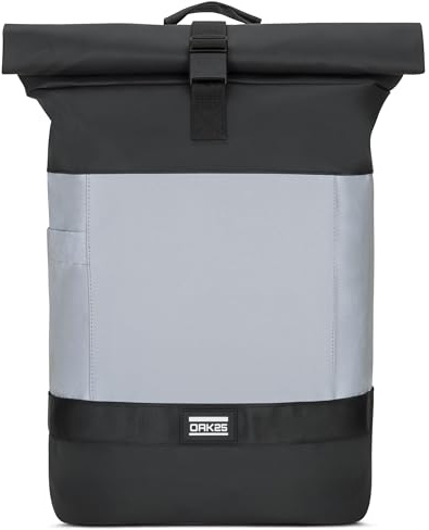OAK25 Rolltop ryggsäck kvinnor och män – Commute M – reflekterande cykelryggsäck – hög synlighet och säkerhet – cykel dagryggsäck med fack för bärbar dator – vattenavvisande, Svart – reflekterande, En