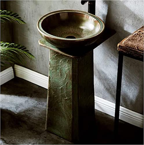 Vanity Unit with Basin,Bathroom Basin Sink with Full Pedestal, Traditional Pedestal Sink Handcrafted Ceramic Bathroom Basin and Full Pedestal washbasin for Indoor and Outdoor 44 x