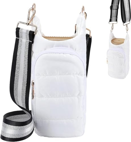 FIENZA Umhängetasche HydroBag, Wunderbare Crossbody Hydrobag Gesteppte Wasserflasche Träger Gurt Stilvolle Wasserflasche Tasche | Sport-Wasserflaschenzubehör für Reisen und Camping（Weiß）