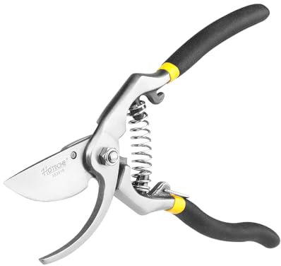 Hoteche Gartenschere 8.5/215mm - Hochwertige Baumschere aus 55# Kohlenstoffstahl, geschmiedet und poliert - Gelb-Schwarz Doppelfarbe - Gartenscheren von Profis