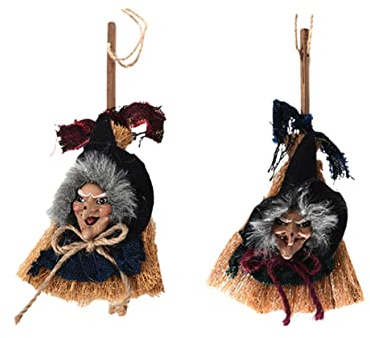 JOINPAYA 2 Piezas Colgante De Escoba De Halloween Decoración De Brujas Escoba De Bruja De Bambú Colgando Favores De Halloween Juguete Volador Figuras De Brujas De Halloween La Bruja Ropa