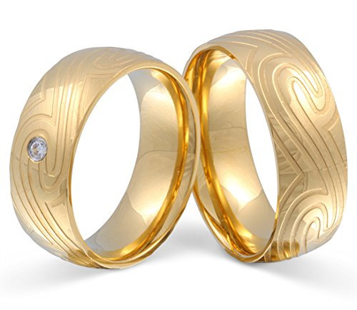 Juwelier Schönschmied - Unisex Freundschaftsringe Partnerringe Trauringe Golden Wave Edelstahl Zirkonia 54-66 128HDac - Kostenlose Wunschgravur mit AMAZON KONFIGURATOR online gestalten!