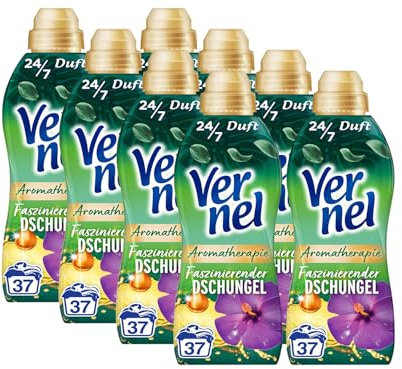 VERNEL Aromatherapie Faszinierender Dschungel Weichspüler 8x 37 WL (296 Waschladungen), langanhaltender Wäscheduft mit ätherischen Ölen für 24/7 Frische, recycelbare Flasche