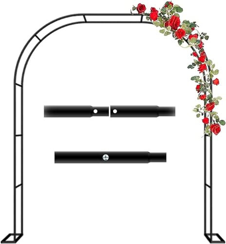 Große Torbogen Rosenbogen Aus Metall,Breite 120cm/180cm/240cm/300cm/350cm, Rosenbogen Holz wetterfest,für Rosen Blumen im Garten Terrasse/Kletterpflanze, mit Basis,Schwarz,350x220x40CM